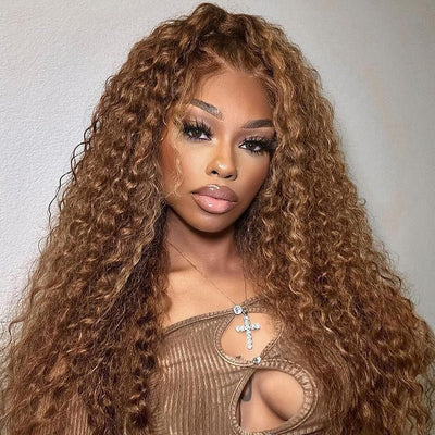 Highlight Brown Color Deep Wave 13x4 / 4x4 Lace Front Wig Subscriber Exclusive Flash Sale - GeetaHair