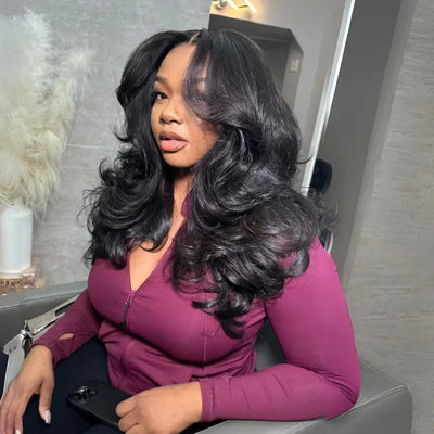 Geeta Body Wave Curtain Bangs Wigs 13X4 HD Lace Front Human Hair Wig With Bangs Pre Plucked Natural Hairline - GeetaHair