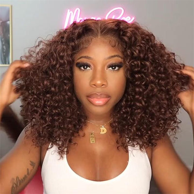 Spring Sale Reddish Brown 5X5 HD Lace Closure Deep Curly Bob Wig Glueless Curly Red Wine Invisible Lace Human Hair Bob Wigs - GeetaHair