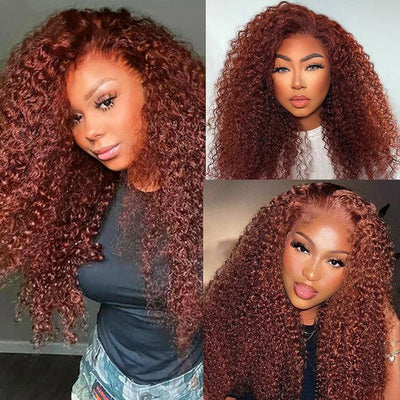 Flash Sale No Code 60% Off Reddish Brown Kinky Curly Wig Human Hair For Black Women no code - Geeta Hair - GeetaHair