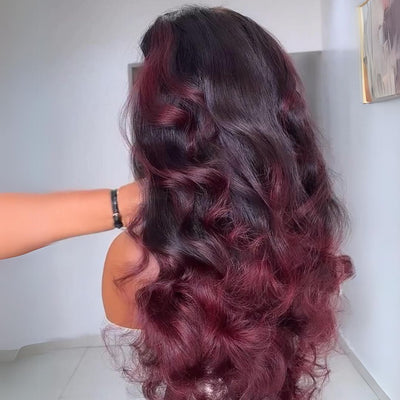 Ombre Burgundy Lace Front Wig Body Wave 13x4 99J Colored Glueless Wigs Pre Plecked - Geeta Hair - GeetaHair