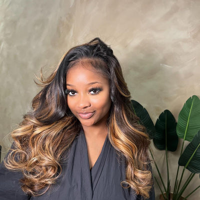 Honey Blonde Highlights Glueless Wigs 13x4 Body Wave Lace Front Human Hair Wigs Brown Blonde Glueless Wig For Black Women - GeetaHair