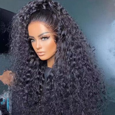 Natural Hairline 300% High Density Curly Lace Front Wig Medium Length 13x4 Water Curly HD Transparent Lace Human Hair Wigs - GeetaHair