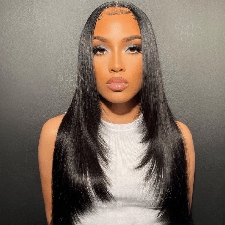 Geetahair Upgrade HD Lace Layered Straight Wig Crystal Clear Lace Human Hair Wigs With Pre Plucked Natural Hairline - GeetaHair