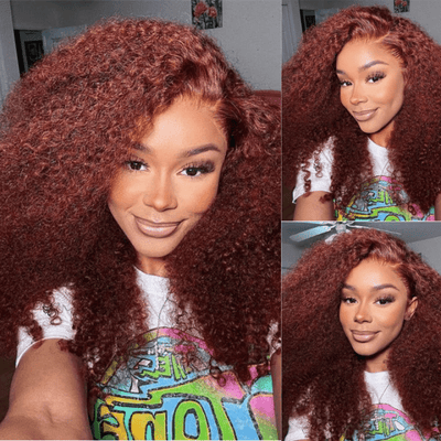 Flash Sale No Code 60% Off Reddish Brown Kinky Curly Wig Human Hair For Black Women no code - Geeta Hair - GeetaHair