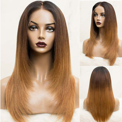 Pre Bleached Knots T1B/4/27 Ombre Straight Layered Cut Lace Front Wigs Pre - Blucked 180% Density - GeetaHair
