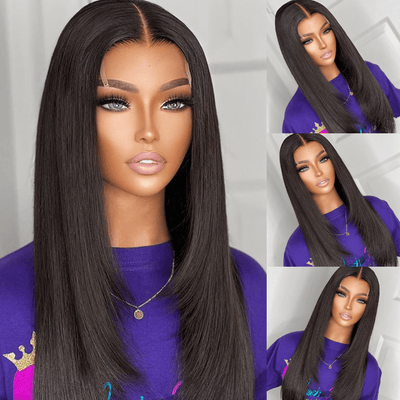 13x4 HD Straight Layered Wig Pre Plucked Natural Hairline Human Hair Wigs Yaki Straight with Layers Lace Front Wig - GeetaHair