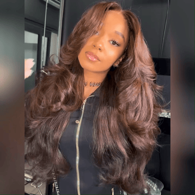 Geeta Full 300% Density Chocolate Brown Human Hair Glueless Lace Closure/Front Colored Loose Wave Wig - GeetaHair