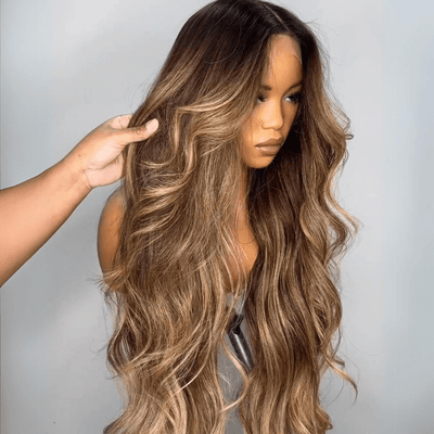 Geeta Highlight Blonde Color Long Wavy Human Hair Wigs Ombre Blonde Balayage Lace Front Wigs - GeetaHair