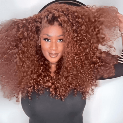 Reddish Brown Curly Human Hair Wigs 250% Density Glueless 13x4 Lace Front Curly Human Hair Wigs - GeetaHair