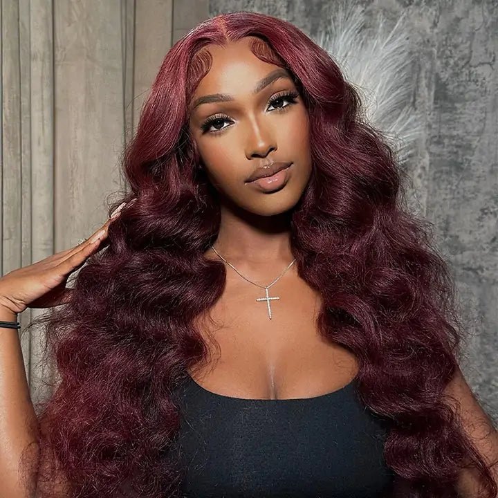 Body Wave 99J Lace Front Wig 13x4 Burgundy Colored Glueless Wigs Pre Plecked - Geeta Hair - GeetaHair
