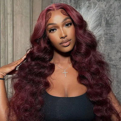 Body Wave 99J Lace Front Wig 13x4 Burgundy Colored Glueless Wigs Pre Plecked - Geeta Hair - GeetaHair