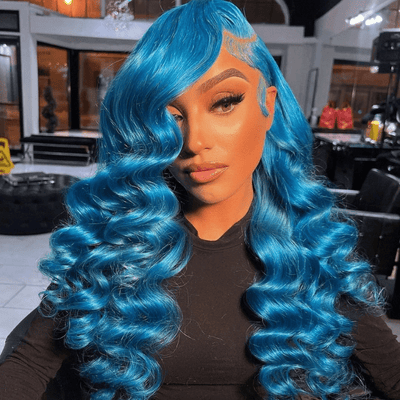 Loose Deep Wave Blue/Reddish Brown/Brown/Burgundy 13x4 Lace Front Wigs Pre Plucked Natural Hairline Human Hair Wigs - Geeta Hair - GeetaHair