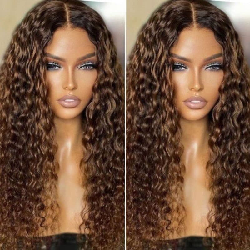 Geeta Honey Blonde Highlight Spanish Curly HD Lace Front Wig Glueless Curly Human Hair Wigs Highlights Brown Wig - GeetaHair