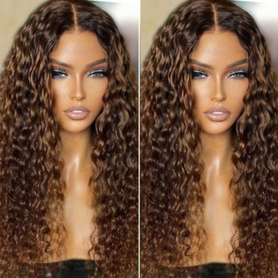 Geeta Honey Blonde Highlight Spanish Curly HD Lace Front Wig Glueless Curly Human Hair Wigs Highlights Brown Wig - GeetaHair