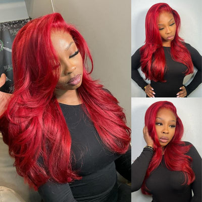 Red Lace Front Wigs Human Hair Pre Plucked 13x4 Straight Colored Red Human Hair Wig Hd Lace Frontal Wigs - GeetaHair