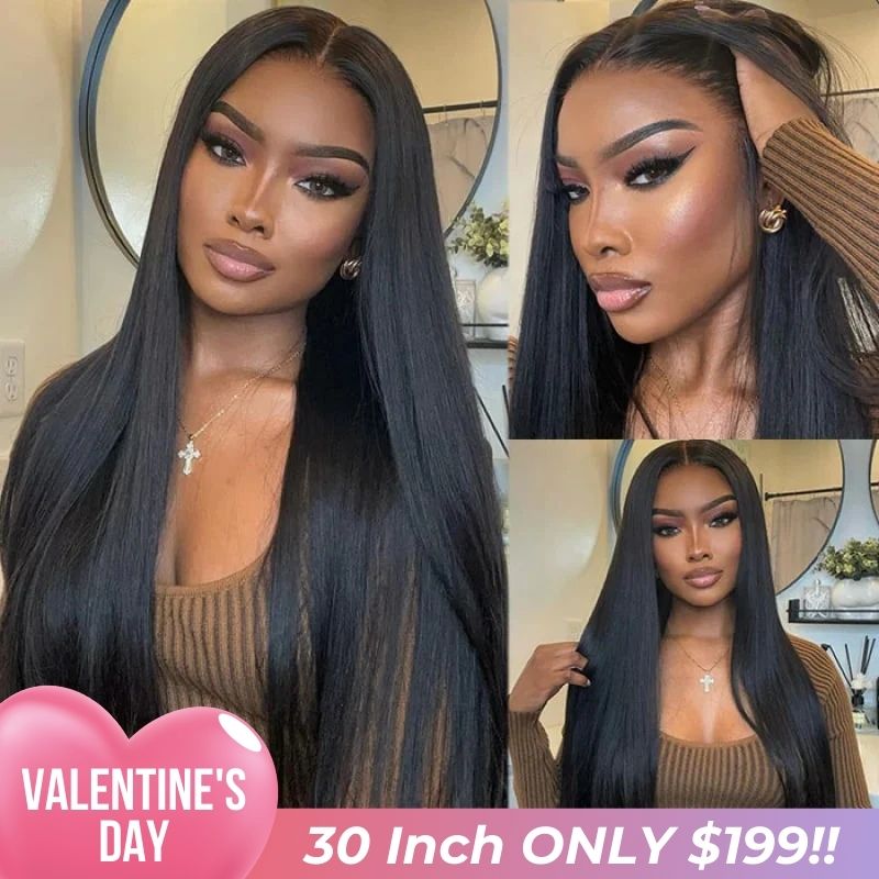 $199=30inch Pre Bleached 13x6 Straight Lace Front Wigs Human Hair 180% Density HD Transparent Glueless Wigs No Code Needed