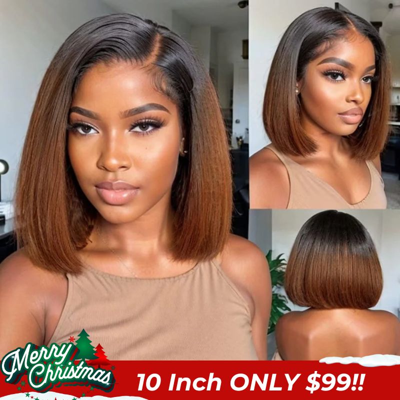 Ombre 1B/30 Glueless Wig Brown Short Bob Straight 13x4 HD Lace Front Wig Colored Glueless Human Hair Wigs No Code Needed