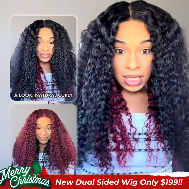 New Dual Sided 2 In 1 Wig Resilient Curly Natural Color &  99J Burgundy Glueless Wig Flip & Go Fast Transformation Human Hair Wigs