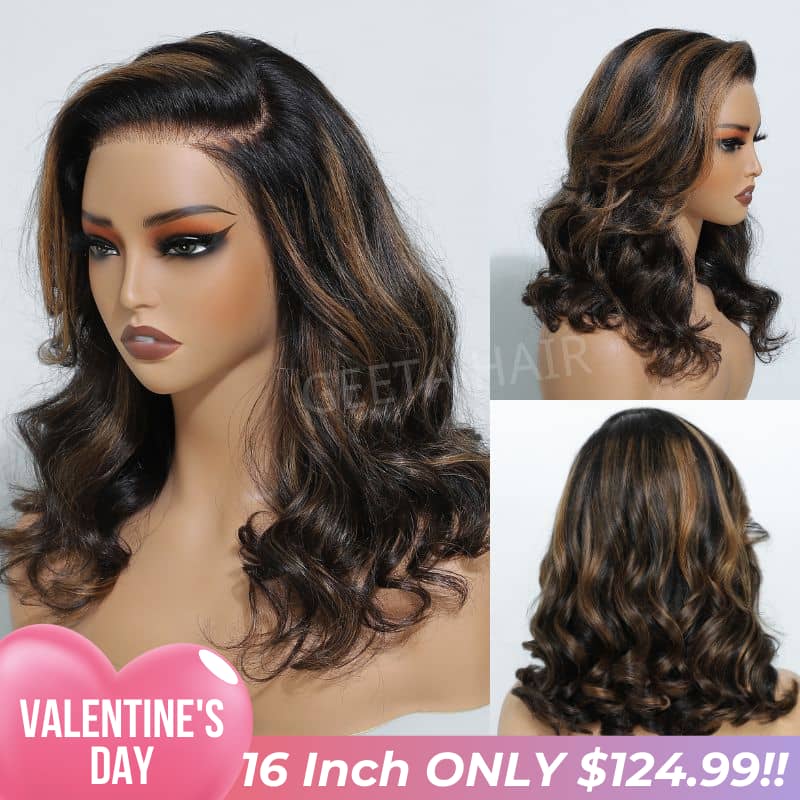 Valentine's Special Sale Highlight Brown Glueless G1B/30 Color Body Wave 13x4 HD Lace Front Wig Pre Plucked 180% Density-Geeta Hair