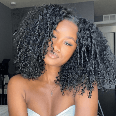 Full 250% Density Finger Coily Curly Glueless Wig 13x4 Curly HD Lace Front Wigs Pre Bleached Natural Hairline - GeetaHair
