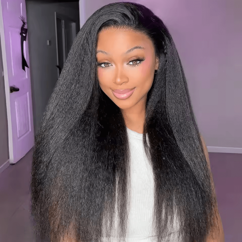 Geeta 13x4 Pre Everything Kinky Straight Lace Frontal Put on And Go Invisi Drawstring Human Hair Wig - GeetaHair