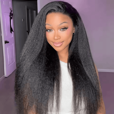 Geeta 13x4 Pre Everything Kinky Straight Lace Frontal Put on And Go Invisi Drawstring Human Hair Wig - GeetaHair