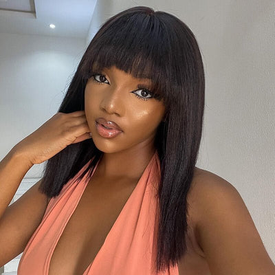 Buy 1 Get 1 Free: Glueless Straight Real Human Hair Bob Wig With Bangs - Flash Sale - GeetaHair