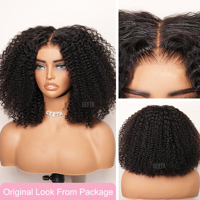 Glueless Wig Curly Human Hair 13x4 Lace Frontal Short Bob Wig Pre Plucked Natural Hairline Flash Sale - GeetaHair