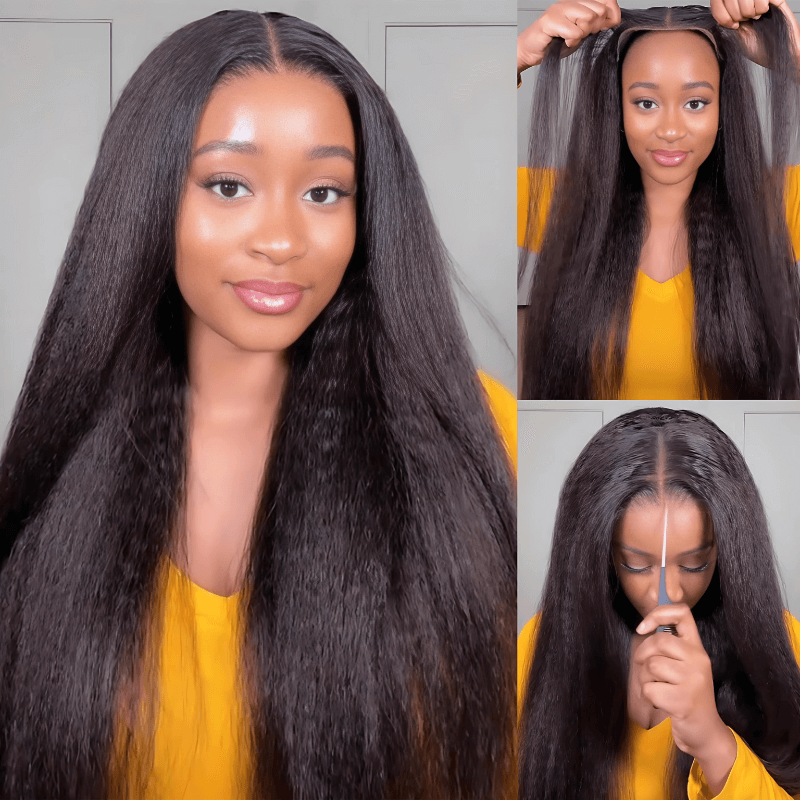 Geeta 13x4 Pre Everything Kinky Straight Lace Frontal Put on And Go Invisi Drawstring Human Hair Wig - GeetaHair