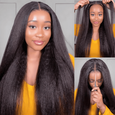 Geeta 13x4 Pre Everything Kinky Straight Lace Frontal Put on And Go Invisi Drawstring Human Hair Wig - GeetaHair