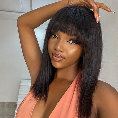 Buy 1 Get 1 Free: Glueless Straight Real Human Hair Bob Wig With Bangs - Flash Sale - GeetaHair