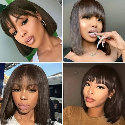 Flash Sale Glueless Real Human Hair Wig Short Straight Hair Bob Wig With Bangs Black Color - Geeta Hair - GeetaHair