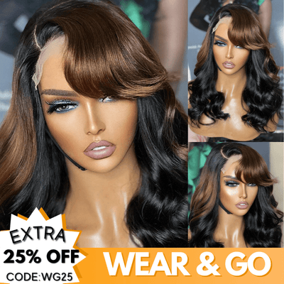 Funky Colored Wigs | Glueless 13x4/6x4.5 Money Piece Brown Mix Black Loose Wave Pre Cut HD Transaparent Lace Human Hair Wigs - Geeta Hair - GeetaHair
