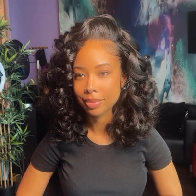 Glueless Wigs Bouncy Loose Wave 13x4 Lace Front Bob Wig Human Hair 250% Density - GeetaHair