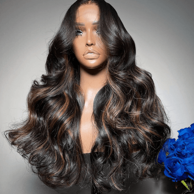 Highlight Brown 13x4 Body Wave Pre Cut HD Lace Front Wigs Glueless Highlights Color Human Hair Wigs - GeetaHair - GeetaHair