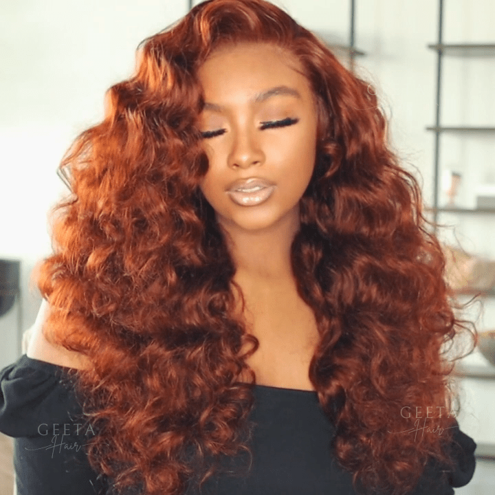 Reddish Brown Loose Deep Wave Undetectable HD Lace Front Wig Dark Auburn Pre Plucked Human Hair Wigs - Geeta Hair - GeetaHair