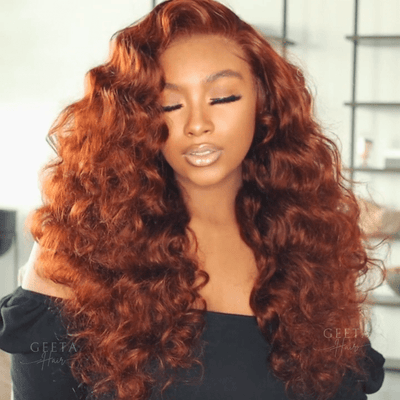 Reddish Brown Loose Deep Wave Undetectable HD Lace Front Wig Dark Auburn Pre Plucked Human Hair Wigs - Geeta Hair - GeetaHair