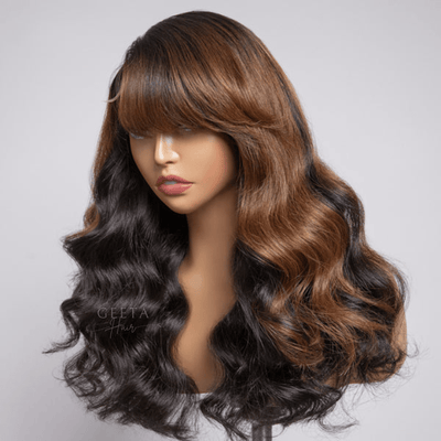 Funky Colored Wigs | Glueless 13x4/6x4.5 Money Piece Brown Mix Black Loose Wave Pre Cut HD Transaparent Lace Human Hair Wigs - Geeta Hair - GeetaHair