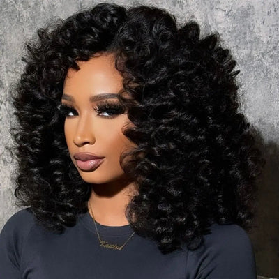 Full 300% Density Loose Bouncy Glueless Wig 13x4 Bouncy Curly HD Lace Front Wigs Pre Bleached Natural Hairline No Code Needed - GeetaHair
