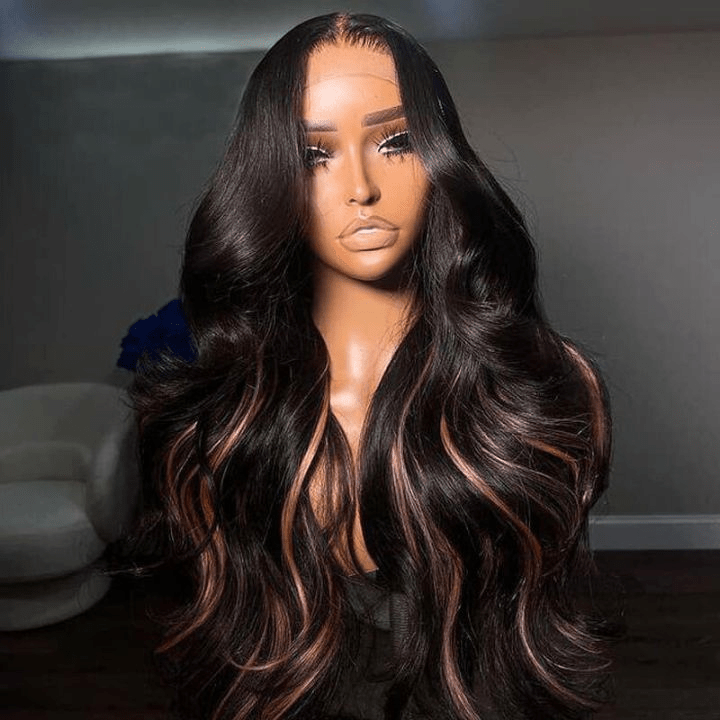 Glueless Peekaboo Highlights Pink New Trendy Body Wave 13x4 Lace Front Wig Pink Colored Highlight Human Hair Wigs - Geeta Hair - GeetaHair