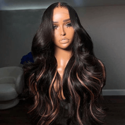 Glueless Peekaboo Highlights Pink New Trendy Body Wave 13x4 Lace Front Wig Pink Colored Highlight Human Hair Wigs - Geeta Hair - GeetaHair
