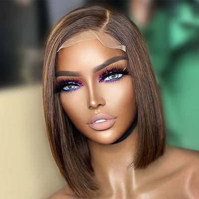 No Code Need: Brown Bone Straight Human Hair Bob Wigs - Geeta Hair - GeetaHair