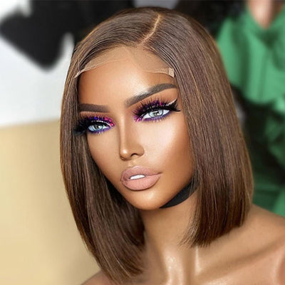 No Code Need: Brown Bone Straight Human Hair Bob Wigs - Geeta Hair - GeetaHair