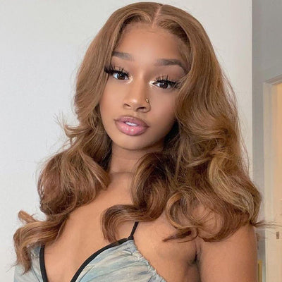 Brown Body Wave Human Hair Bob Wigs Colored Medium Length Transparent Lace Bob Wig - GeetaHair