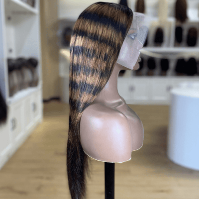Highlight Zebra Brown Horizontal Stripe Long Straight Hair Glueless 4x4/13x4 HD Lace Front Human Hair Wigs - Geeta Hair - GeetaHair