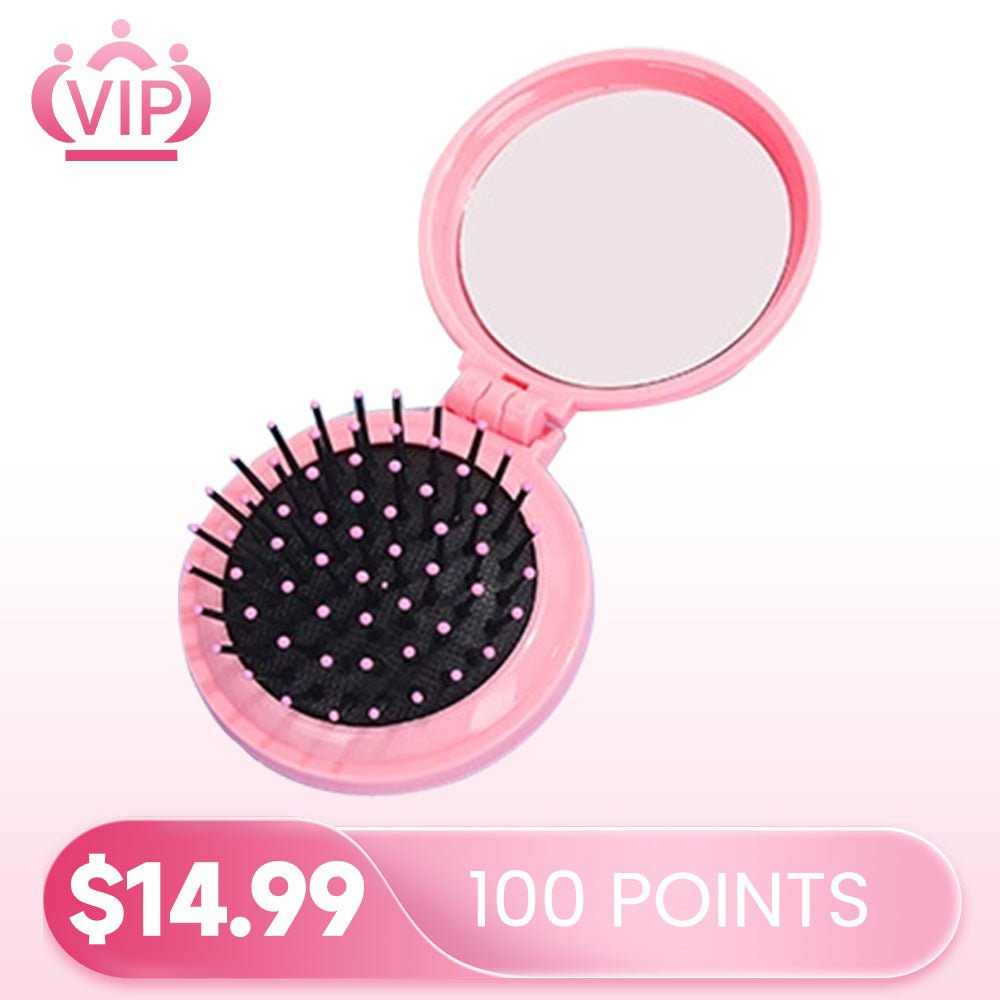 $14.99 | 100 Points VIP Free Folding Hair Brush with Mirror Portable Compact Hair Brush - GeetaHair