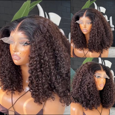 Geeta Glueless Wig Curly Human Hair 13x4 Lace Frontal Curly Wave Bob Wig Pre Plucked Natural Hairline - GeetaHair