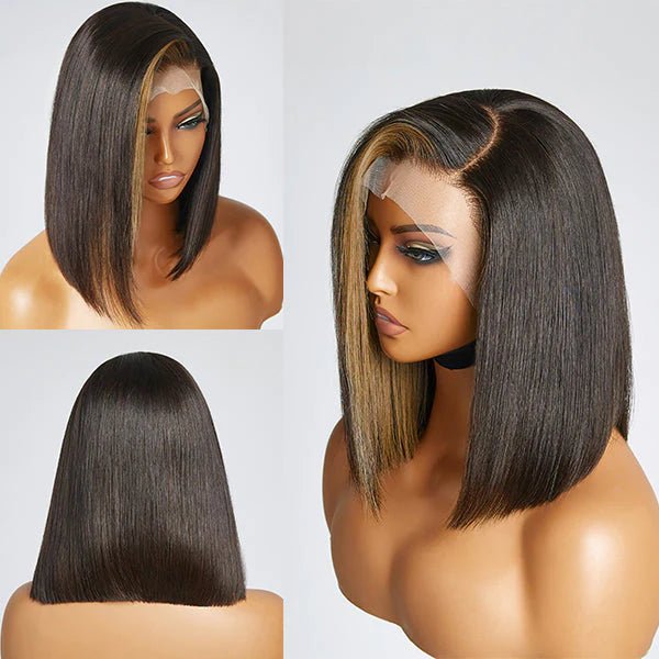 Flash Sale Blonde Highlight Bob Straight Wig Glueless Side Part Lace Front Wigs 180% Density - Geeta Hair - GeetaHair