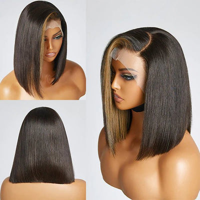 Flash Sale Blonde Highlight Bob Straight Wig Glueless Side Part Lace Front Wigs 180% Density - Geeta Hair - GeetaHair